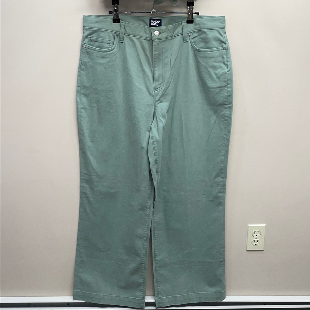 NWOT Lands’ End High Rise 5 Pocket Wide Leg Chino Pant Sage Green 16